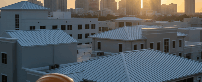 Roofer inspecting a residential roof for repair in Boca Raton, FL